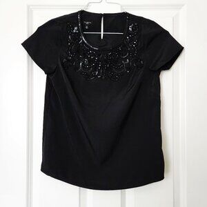 Talbots Classic Embellished Beaded Black Silky Top